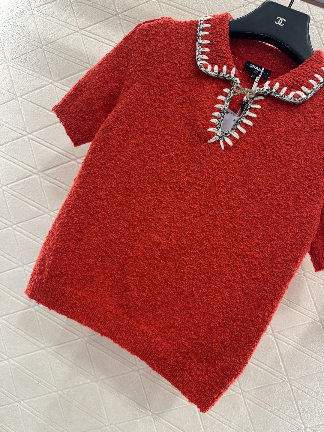 ♥Chane*♥2025新品上架 翻领撞色针织短袖25coco滑雪🎿系列#定制YB羊毛纱线织造，质感高级