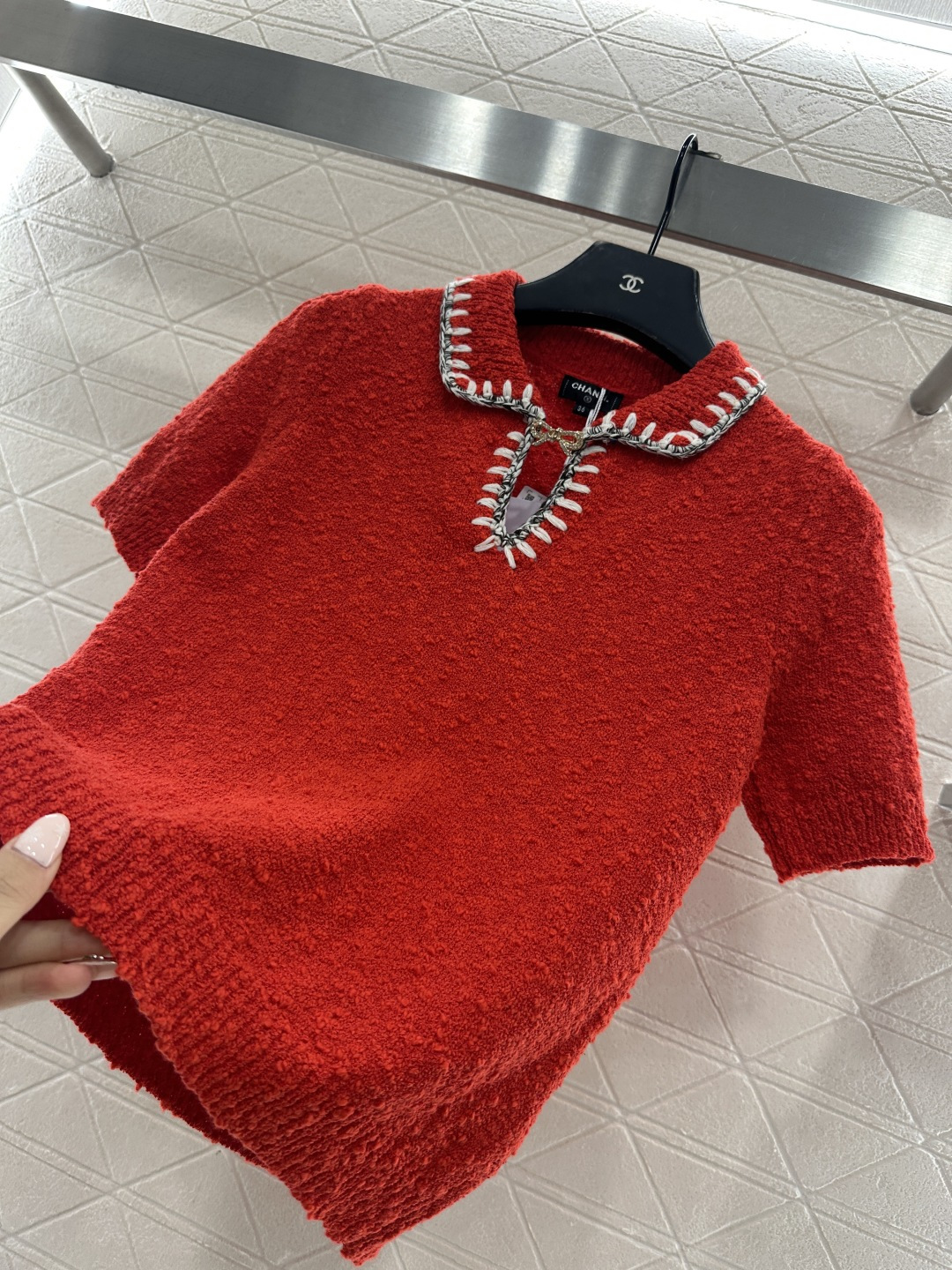 ♥Chane*♥2025新品上架 翻领撞色针织短袖25coco滑雪🎿系列#定制YB羊毛纱线织造，质感高级