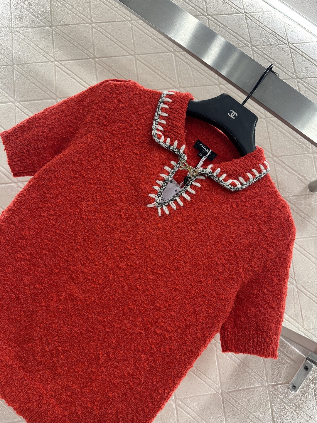 ♥Chane*♥2025新品上架 翻领撞色针织短袖25coco滑雪🎿系列#定制YB羊毛纱线织造，质感高级