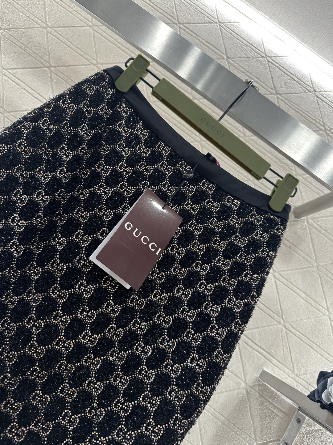 ♥Gucc*♥2026新品上架 重工烫钻短袖半裙套装定制YB进口棉毛材质，质感高级，肌理明显，翻领半开襟