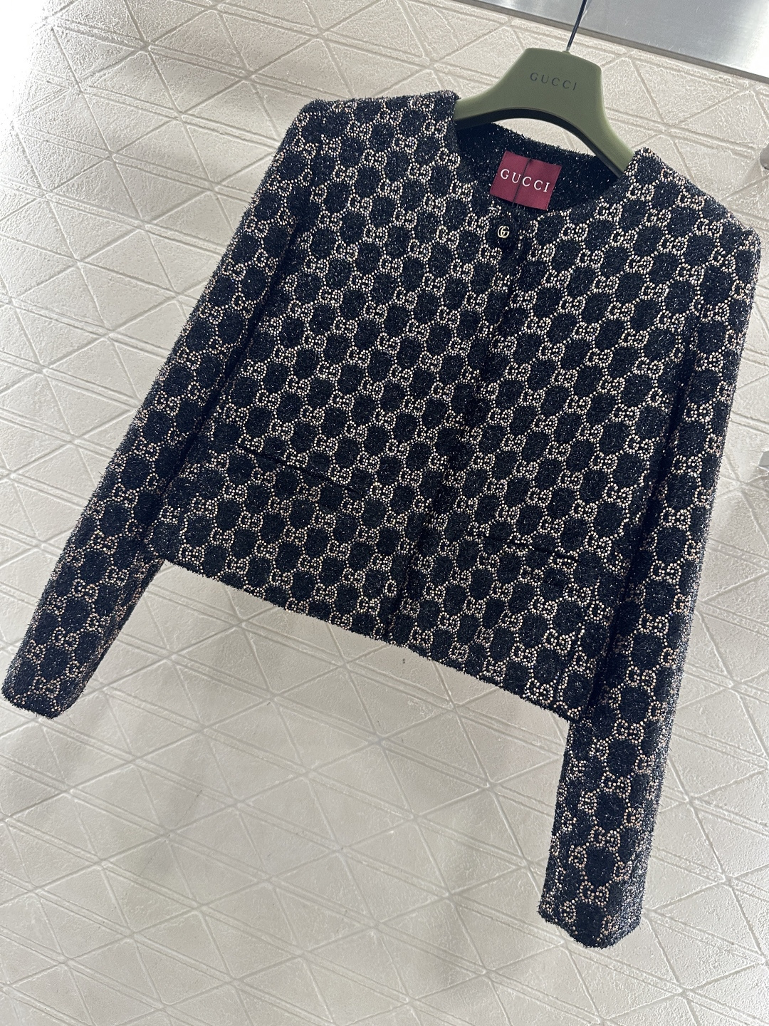 ♥Gucc*♥2026新品上架 重工烫钻圆领西装外套定制YB进口棉毛材质，质感高级，肌理明显，圆领正肩西