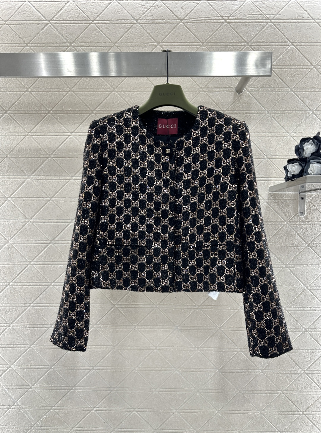 ♥Gucc*♥2026新品上架 重工烫钻圆领西装外套定制YB进口棉毛材质，质感高级，肌理明显，圆领正肩西