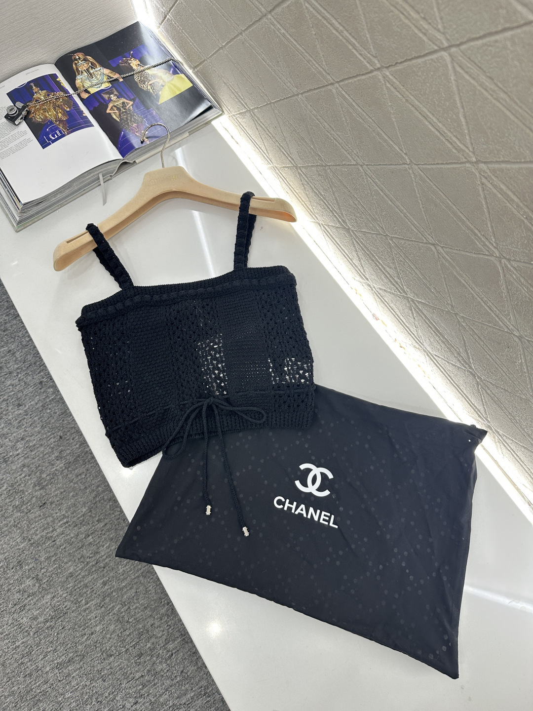 ♥Chane*♥2026新品上架 镂空抽绳针织吊带背心定制YB棉毛纱线织造，质感舒适，柔软弹力，平口领立