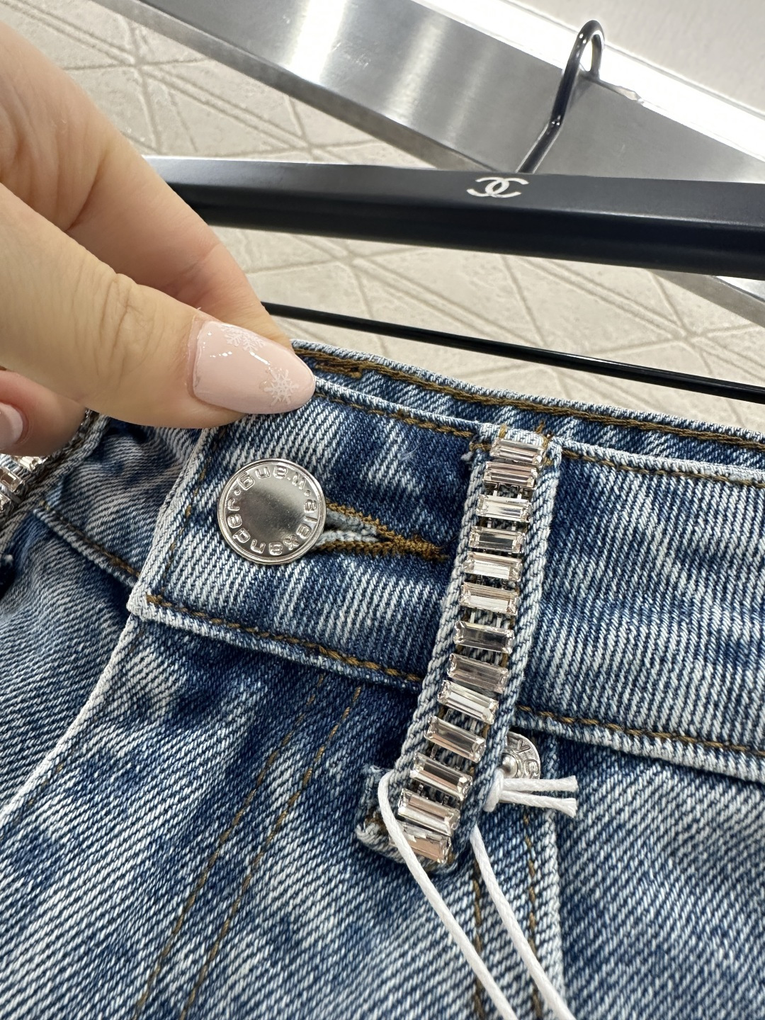 ♥Alexander wan*♥2026新品上架 牛仔水钻订珠短裤定制YB斜纹棉牛仔材质，质感高级，挺括