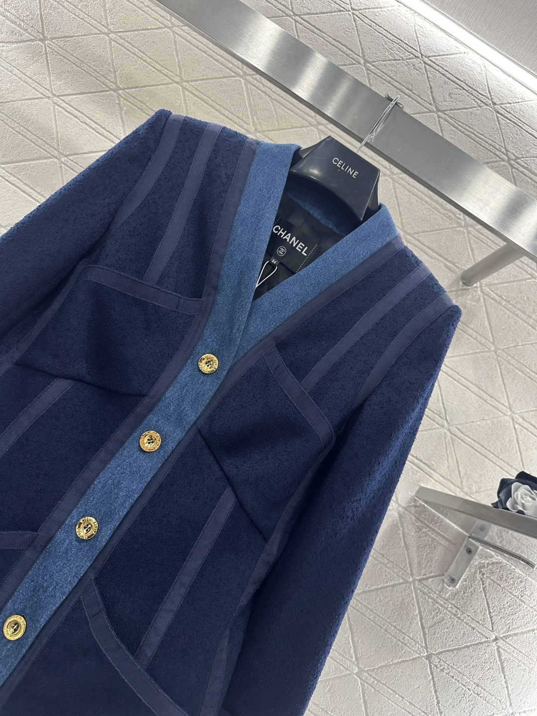 ♥Chane*♥2026新品上架 中古牛仔拼接毛呢外套定制YB进口毛呢➕牛仔材质，质感高级，设计感十足，