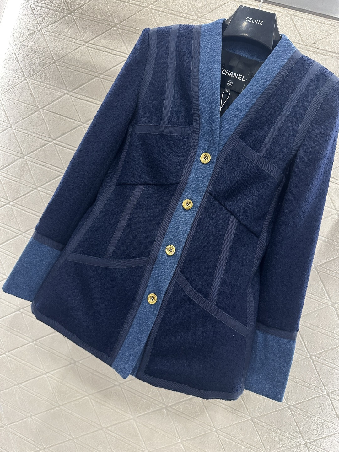 ♥Chane*♥2026新品上架 中古牛仔拼接毛呢外套定制YB进口毛呢➕牛仔材质，质感高级，设计感十足，