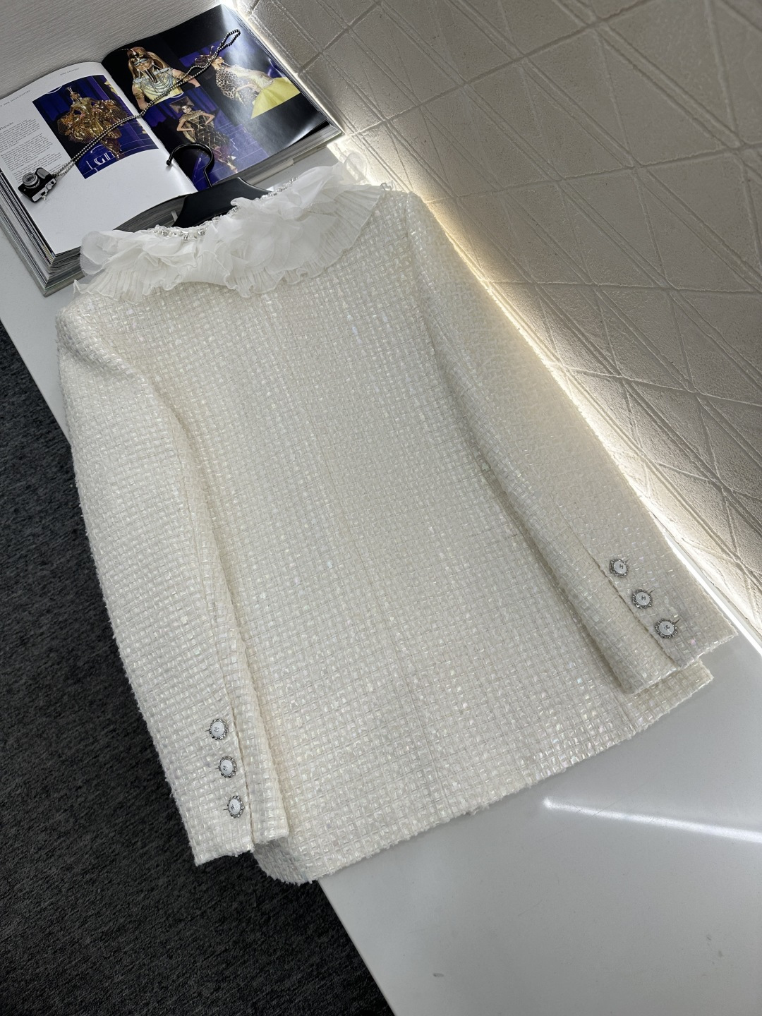 ♥Chane*♥2026新品上架 层叠花边洋装外套定制YB进口粗纺羊毛呢材质，质感高级，品相十足，翻领洋