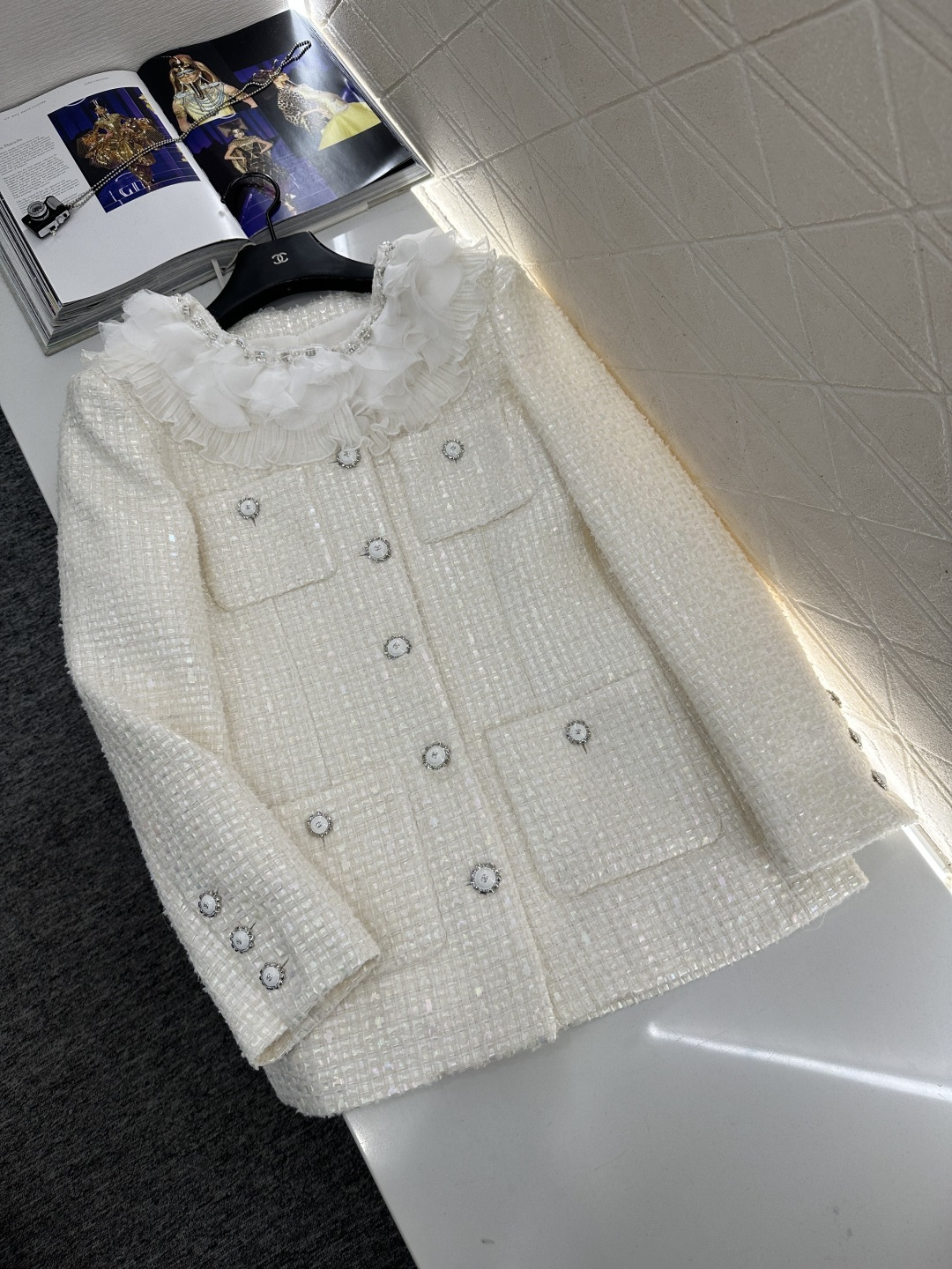 ♥Chane*♥2026新品上架 层叠花边洋装外套定制YB进口粗纺羊毛呢材质，质感高级，品相十足，翻领洋