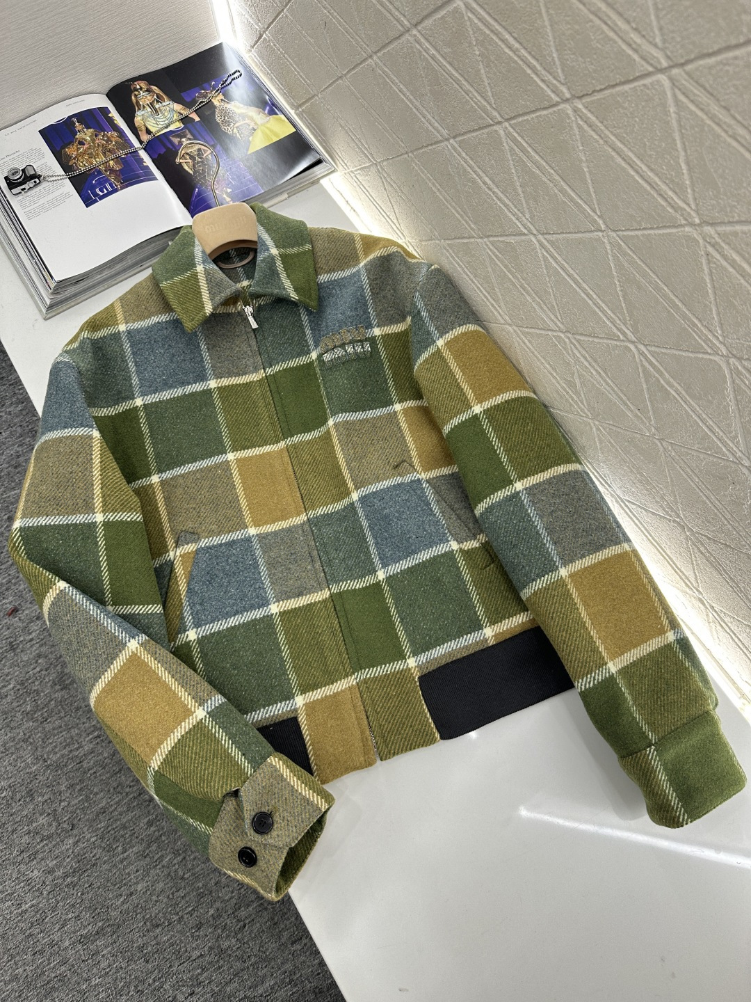 ♥Miumi*♥2025新品上架 格纹毛呢棉服外套短裙套装定制YB进口百分百初剪羊毛材质，肌理明显，挺括