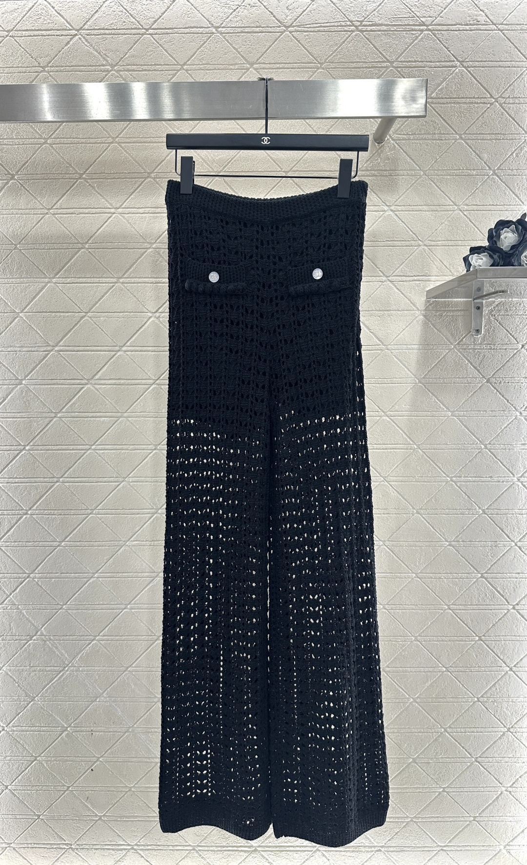 ♥Chane*♥2026新品上架 镂空针织阔腿长裤定制YB棉毛纱线织造，质感舒适，柔软弹力，高腰阔腿直筒