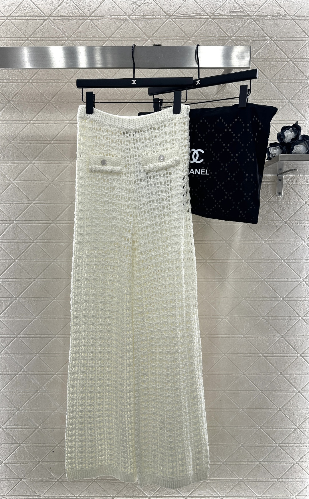 ♥Chane*♥2026新品上架 镂空针织阔腿长裤定制YB棉毛纱线织造，质感舒适，柔软弹力，高腰阔腿直筒