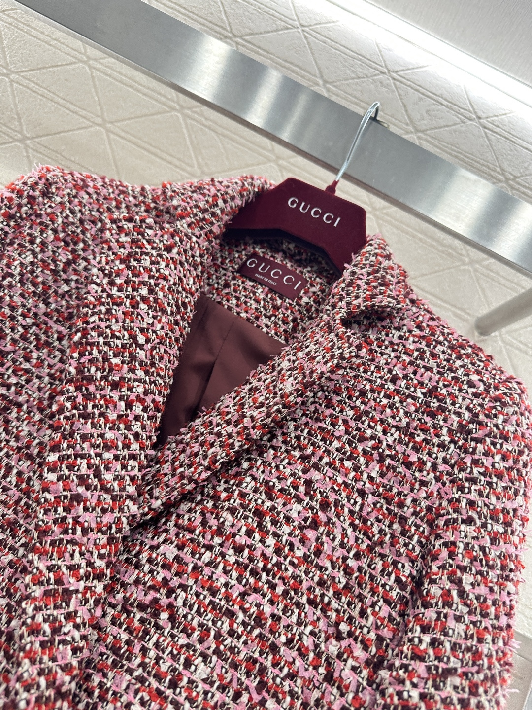 ♥Gucc*♥2026新品上架 格纹粗花呢翻领洋装大衣定制YB进口羊毛呢材质，肌理明显，质感上乘，粗花毛