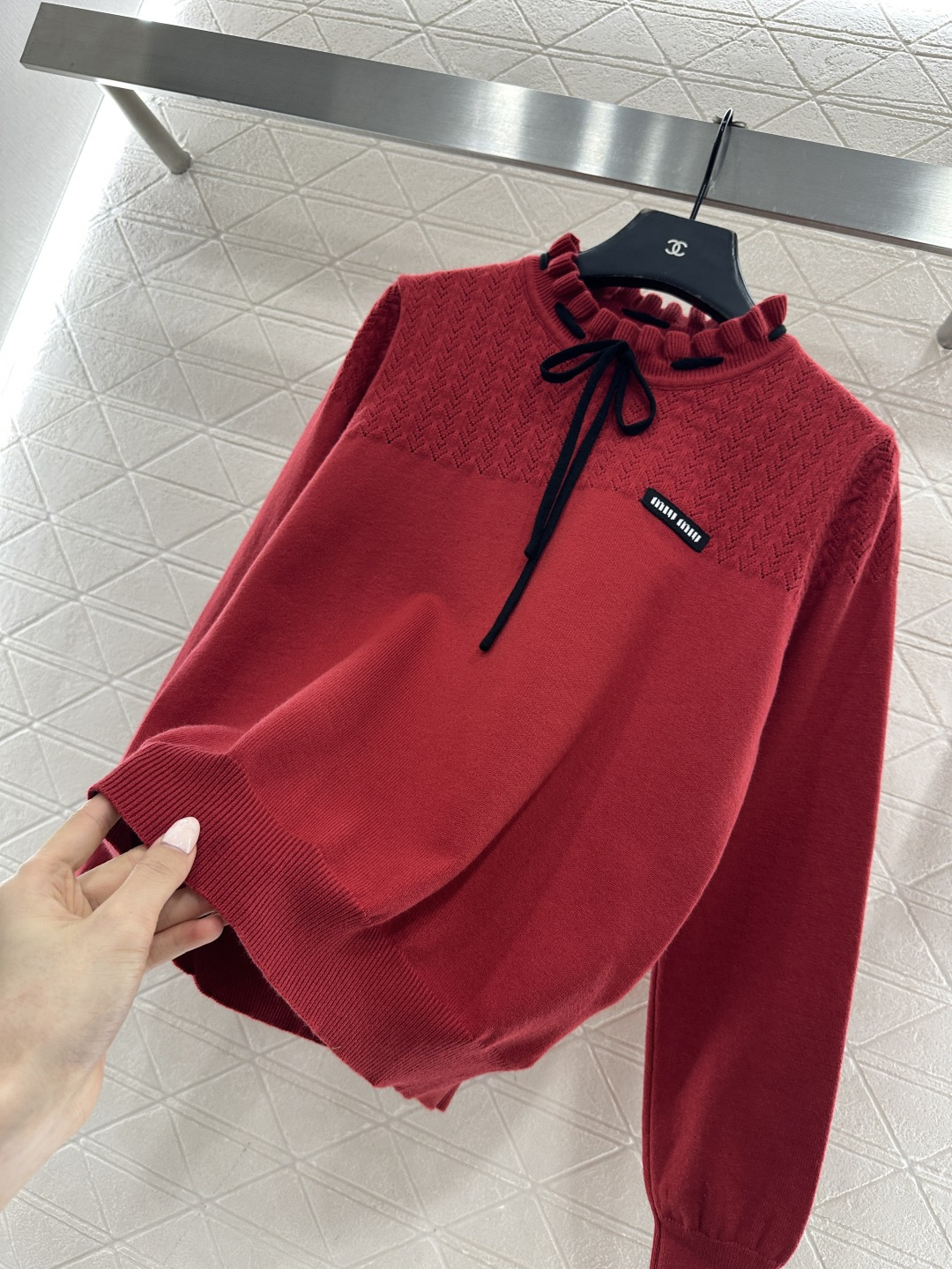 ♥Miumi*♥2026新品上架 蝴蝶结花苞领针织套头毛衣定制YB羊毛纱线织造，穿搭舒适，质感十足，小立