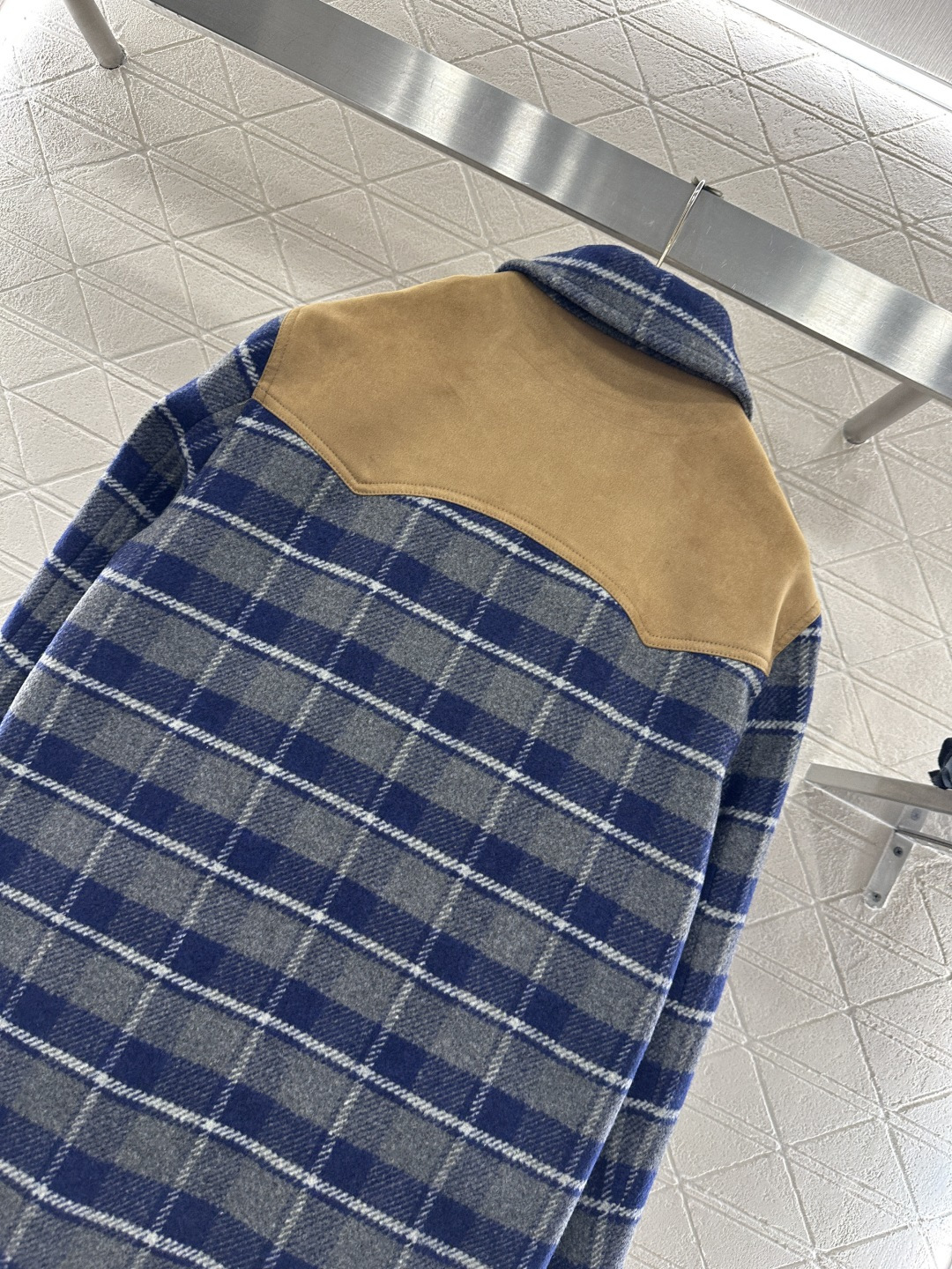 ♥Miumi*♥2026新品上架 麂皮拼接格纹毛呢棉服外套定制YB进口百分百初剪羊毛呢材质，质感高级，内