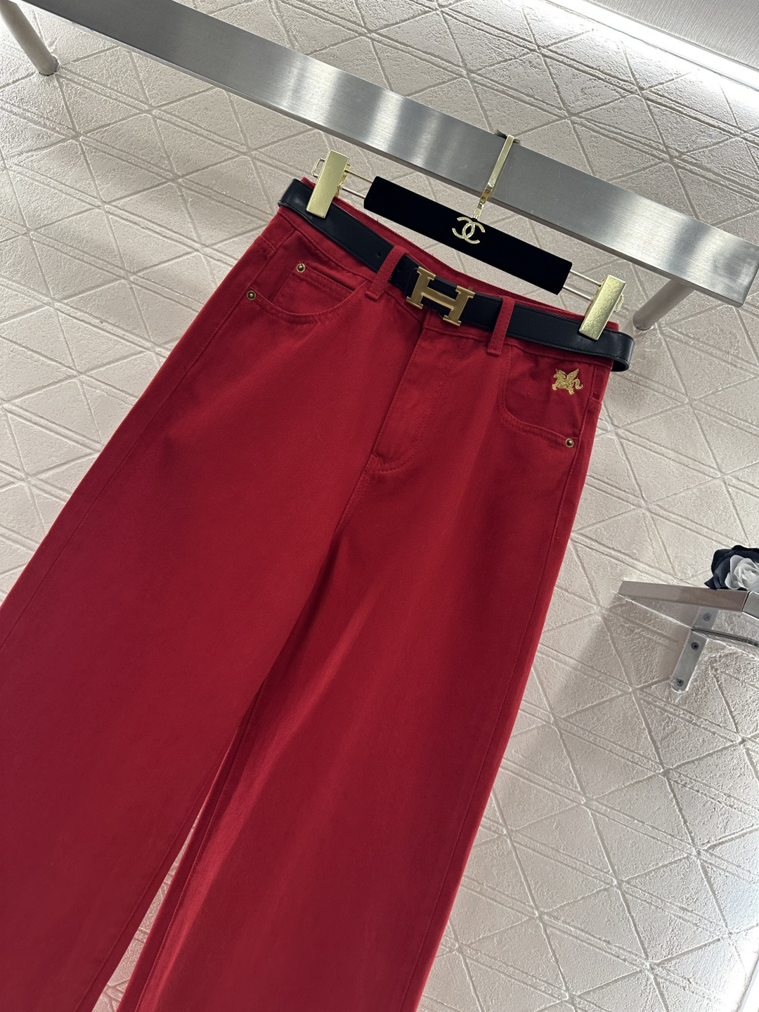 ♥Herme*♥2026新品上架 腰带独角兽直筒牛仔长裤定制YB斜纹棉牛仔材质，多重水洗，自然均匀的染色