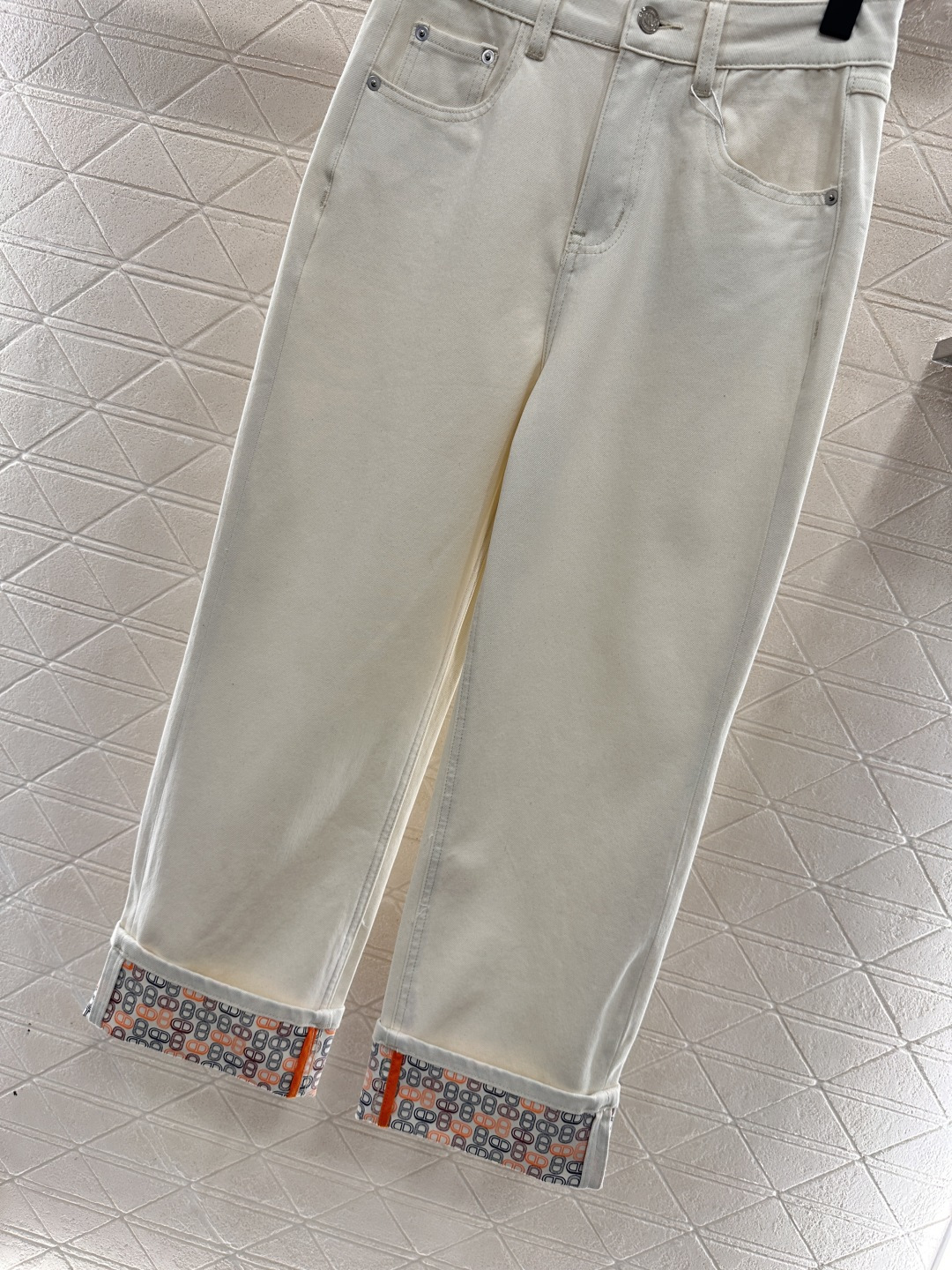 ♥Herme*♥2026新品上架 翻折裤腿直筒长裤定制YB斜纹棉牛仔材质，质高弹力，穿搭舒适有型，猪鼻子