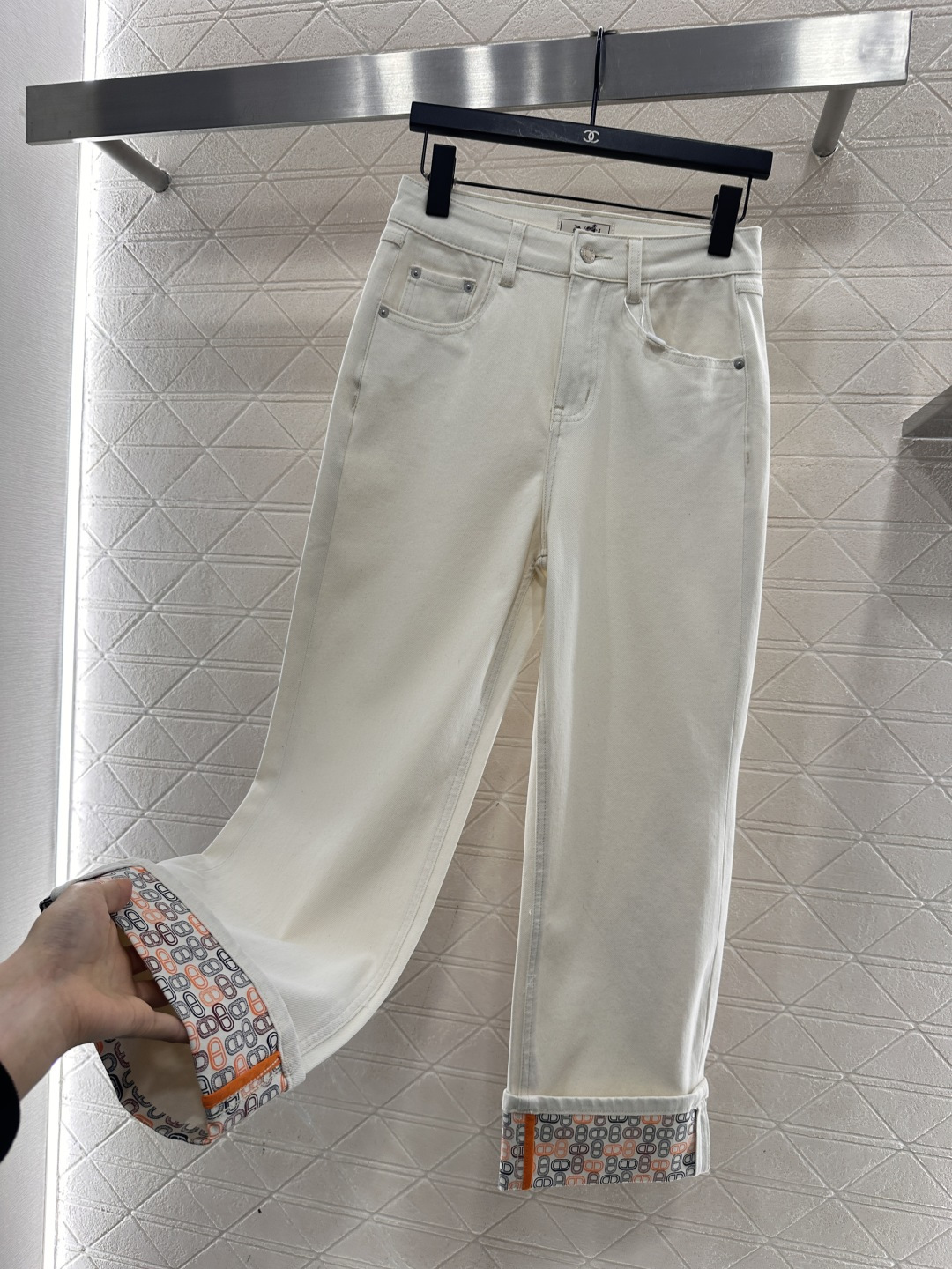 ♥Herme*♥2026新品上架 翻折裤腿直筒长裤定制YB斜纹棉牛仔材质，质高弹力，穿搭舒适有型，猪鼻子