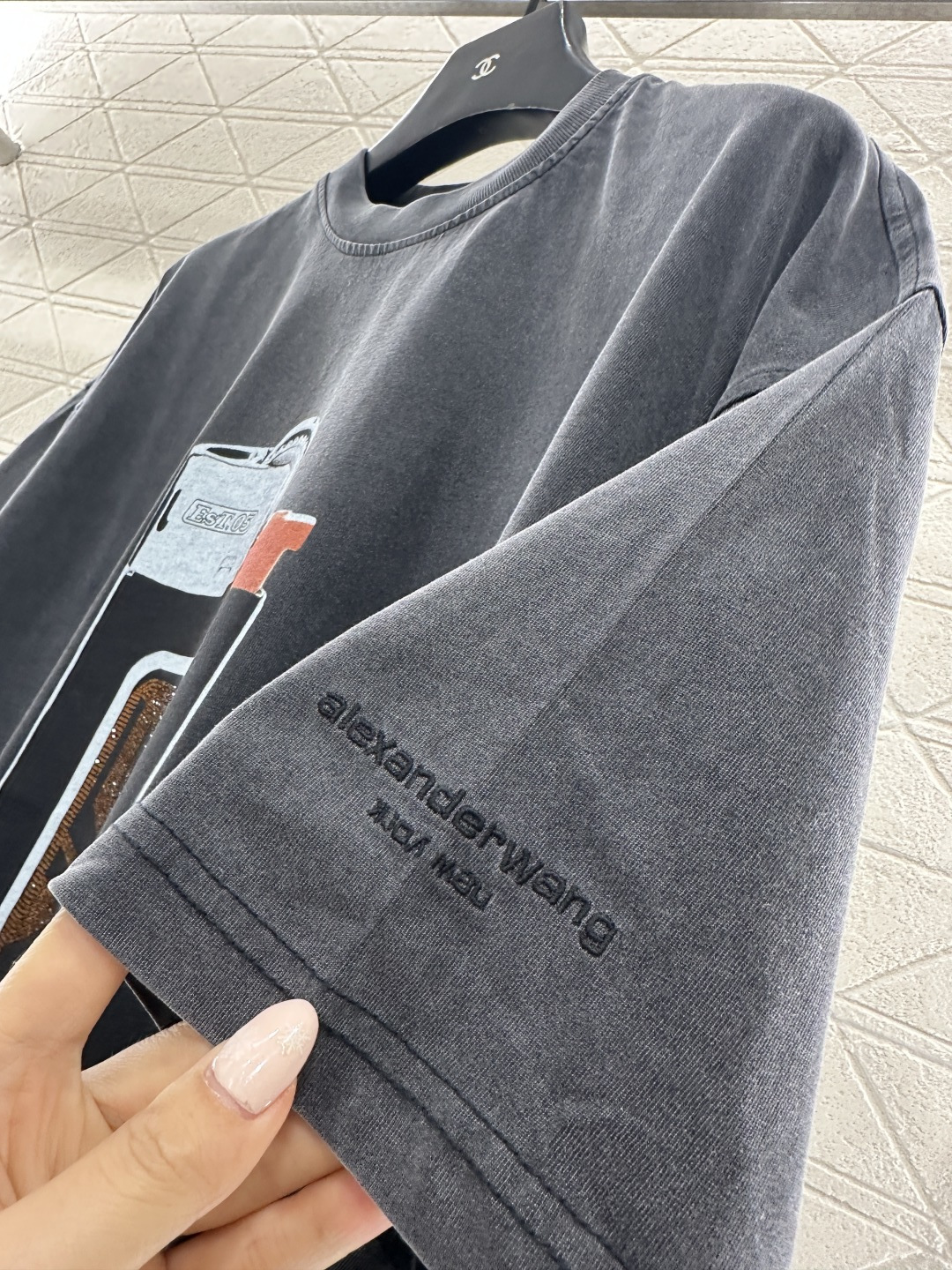 ♥Alexander wan*♥2026新品上架 做旧水洗印花烫钻𝑇𝑒𝑒定制YB原生全棉材质，透气舒适，