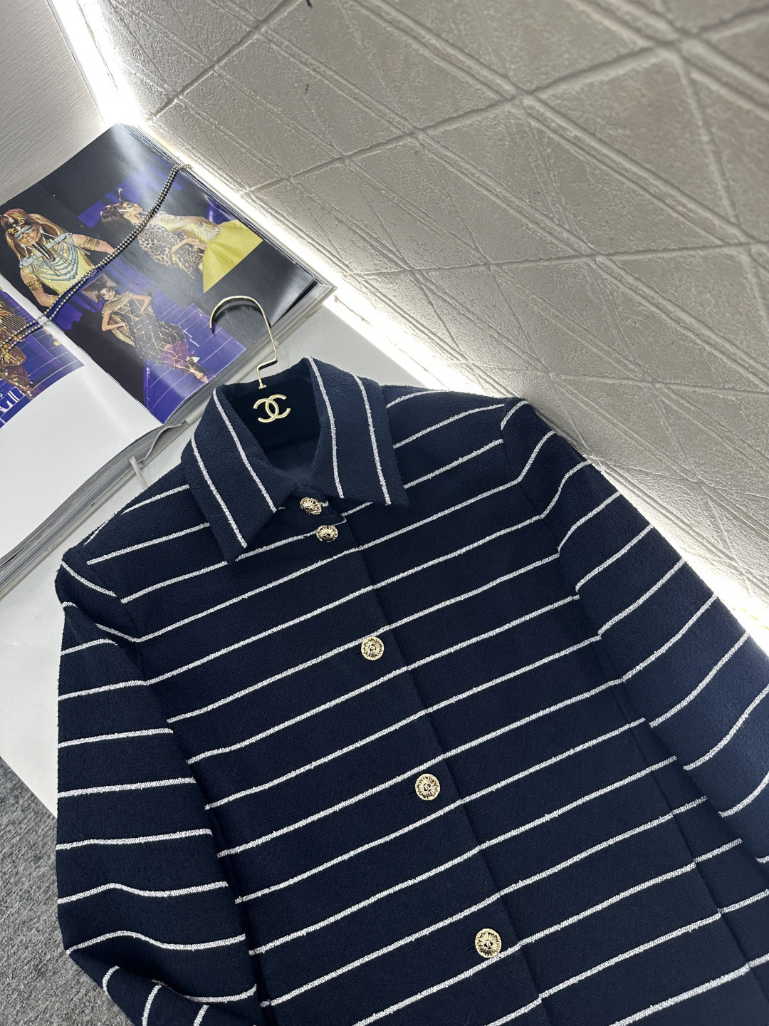 ♥Chane*♥2026新品上架 条纹洋装外套长裤套装定制YB进口棉毛材质，质感高级，品相十足，翻领洋装