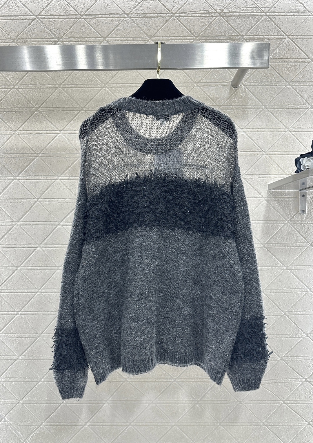 ♥Chane*♥2026新品上架 微透拼接圆领针织套头毛衣定制YB羊毛纱线织造，软糯柔软，穿搭时髦洋气，