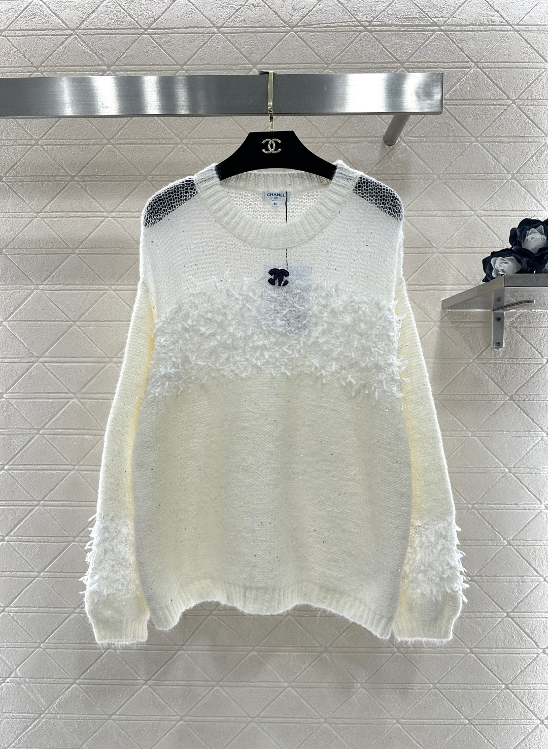 ♥Chane*♥2026新品上架 微透拼接圆领针织套头毛衣定制YB羊毛纱线织造，软糯柔软，穿搭时髦洋气，