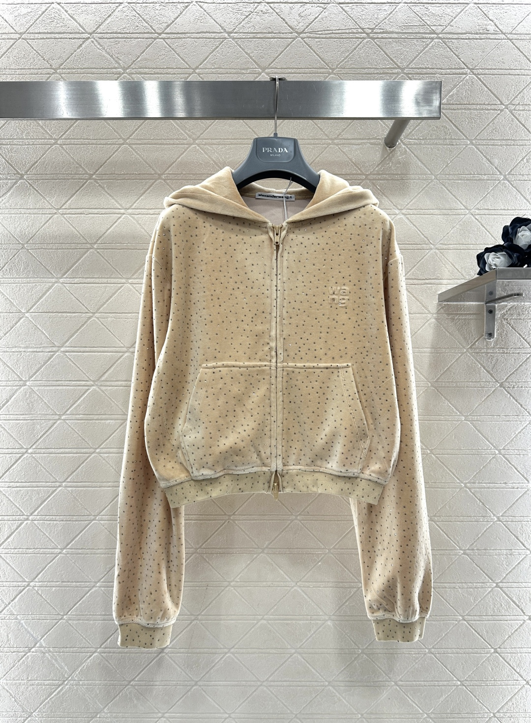 ♥Alexander wan*♥2026新品上架 连帽烫钻丝绒外套长裤套装定制YB进口丝绒材质，质感光泽