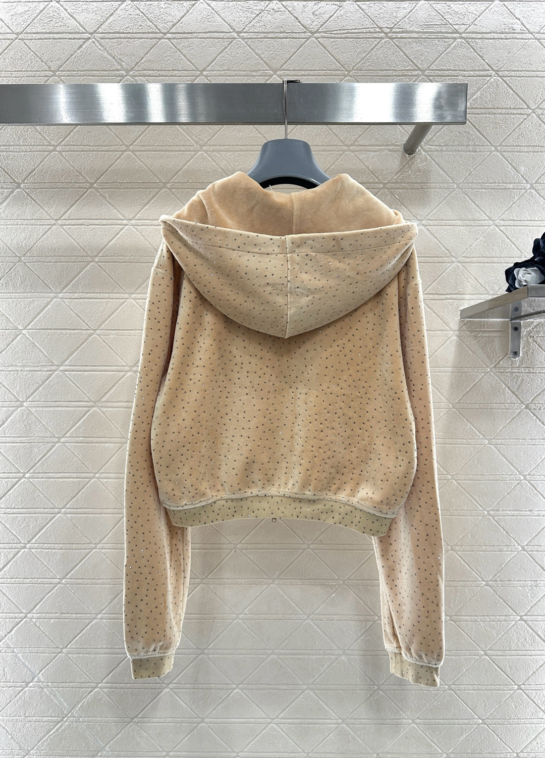 ♥Alexander wan*♥2026新品上架 连帽烫钻丝绒外套长裤套装定制YB进口丝绒材质，质感光泽