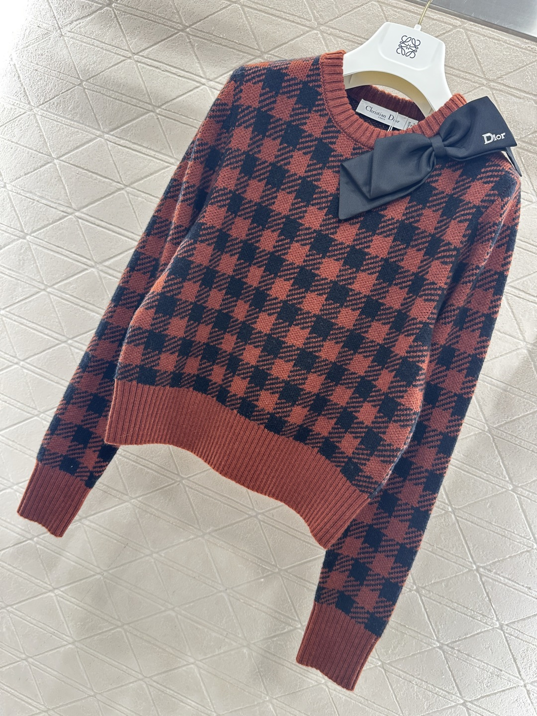 ♥Dio*♥2026新品上架 格纹蝴蝶结针织套头毛衣定制YB羊毛纱线织造，穿搭舒适，质感十足，圆领套头毛