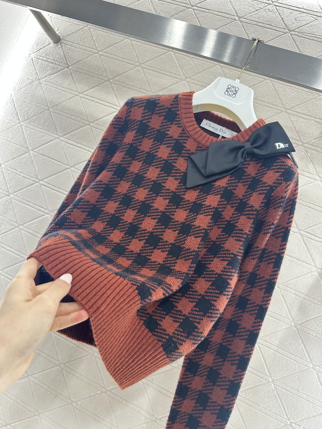 ♥Dio*♥2026新品上架 格纹蝴蝶结针织套头毛衣定制YB羊毛纱线织造，穿搭舒适，质感十足，圆领套头毛