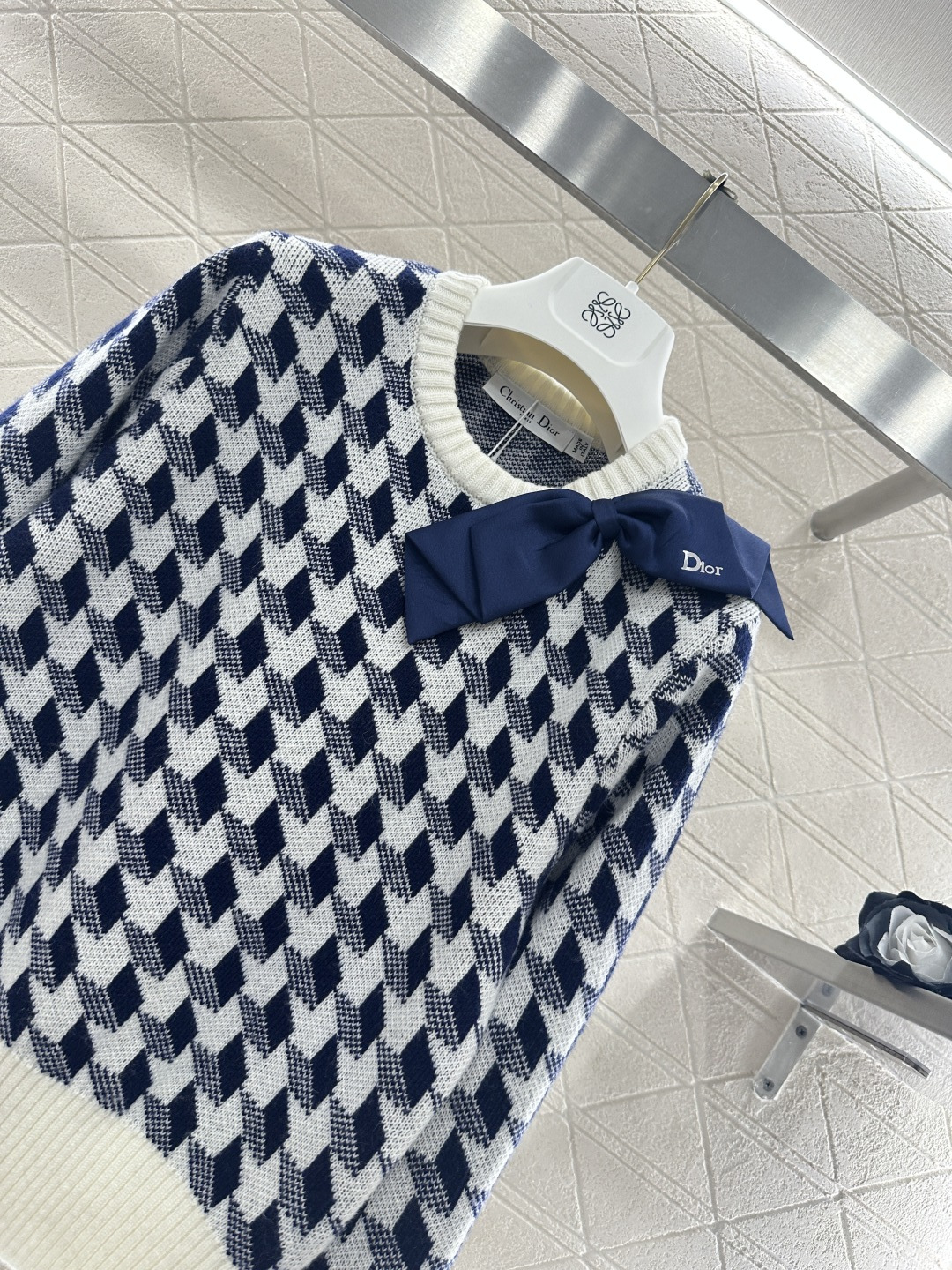 ♥Dio*♥2026新品上架 格纹蝴蝶结针织套头毛衣定制YB羊毛纱线织造，穿搭舒适，质感十足，圆领套头毛