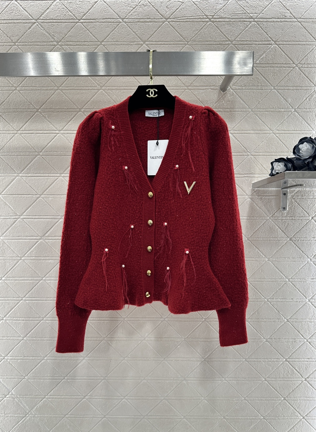 ♥Valentin*♥2026新品上架 泡泡袖收腰羽毛针织开衫定制YB羊毛针织材质，质感高级，舒适柔软，