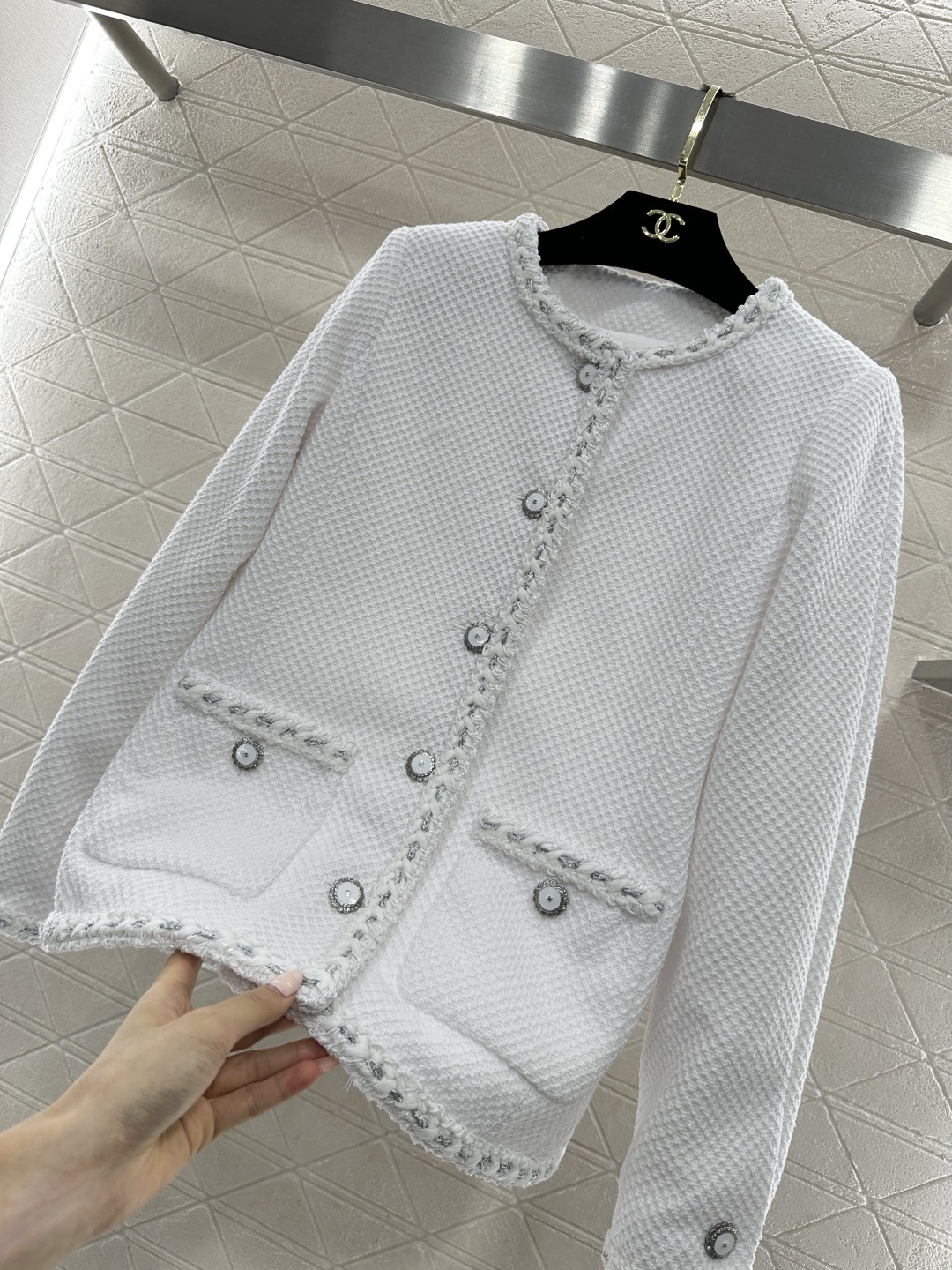 ♥Chane*♥2026新品上架 圆领捆边外套定制YB进口粗纺羊毛呢材质，质感高级，品相十足，圆领洋装外
