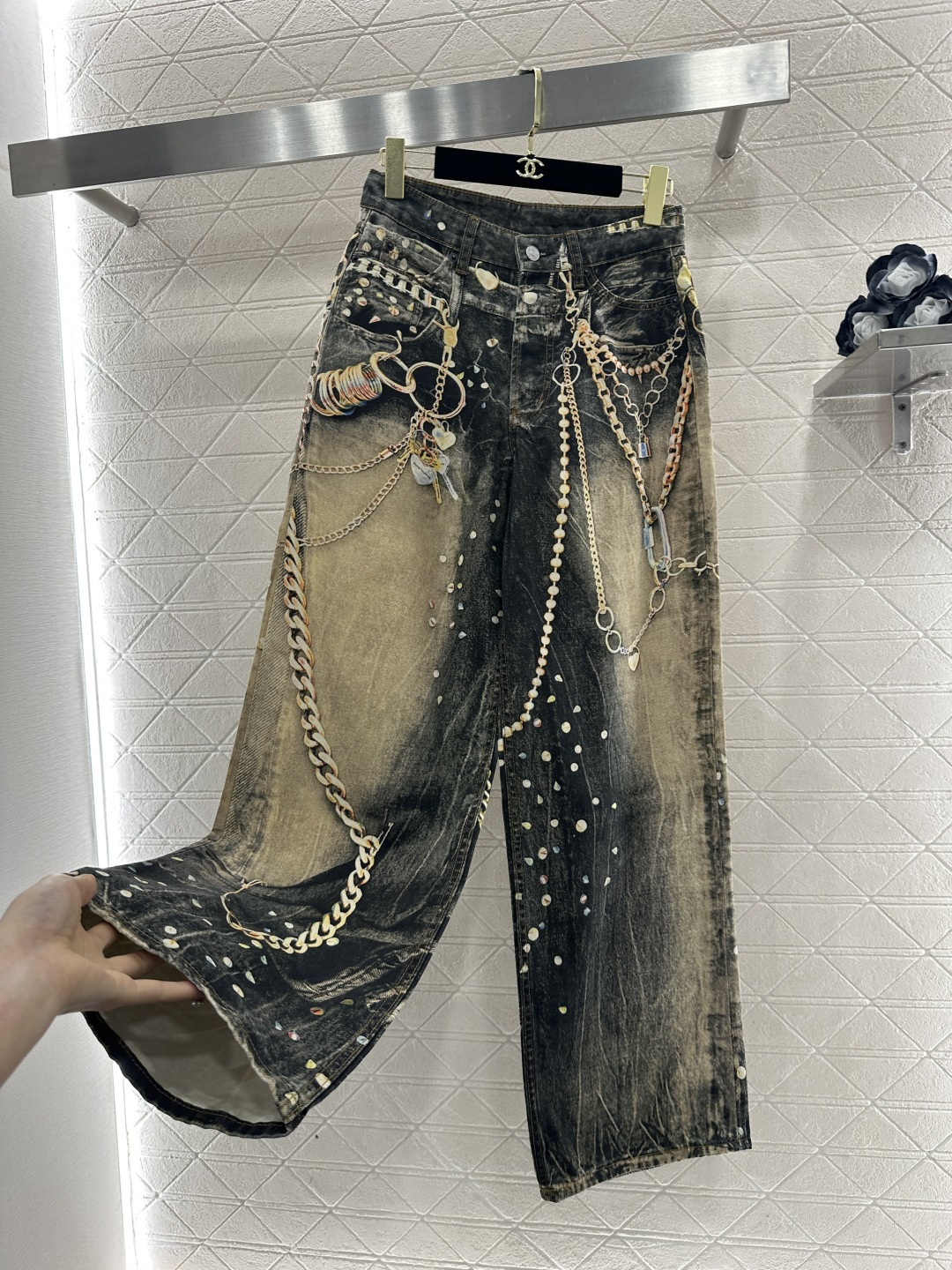 ♥Acne studio*♥2026新品上架 活性立体印花牛仔阔腿长裤定制YB斜纹棉牛仔材质，多重水洗，