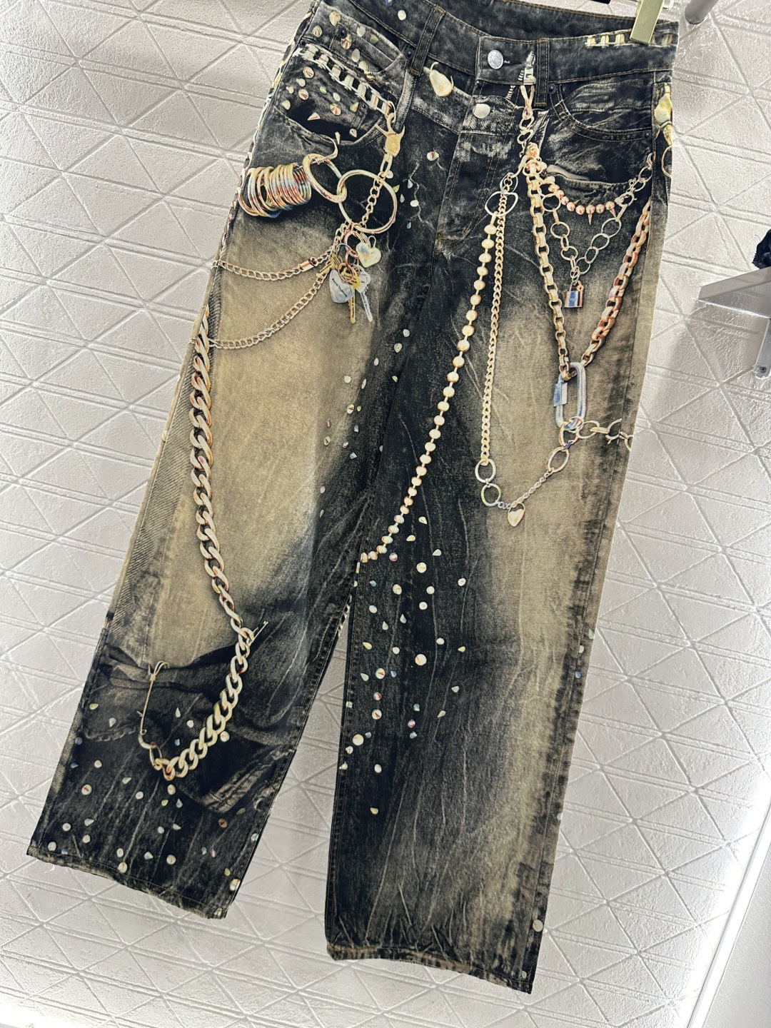 ♥Acne studio*♥2026新品上架 活性立体印花牛仔阔腿长裤定制YB斜纹棉牛仔材质，多重水洗，