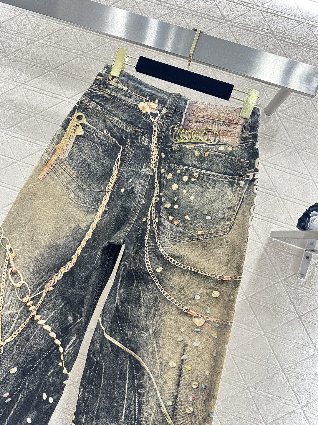 ♥Acne studio*♥2026新品上架 活性立体印花牛仔阔腿长裤定制YB斜纹棉牛仔材质，多重水洗，