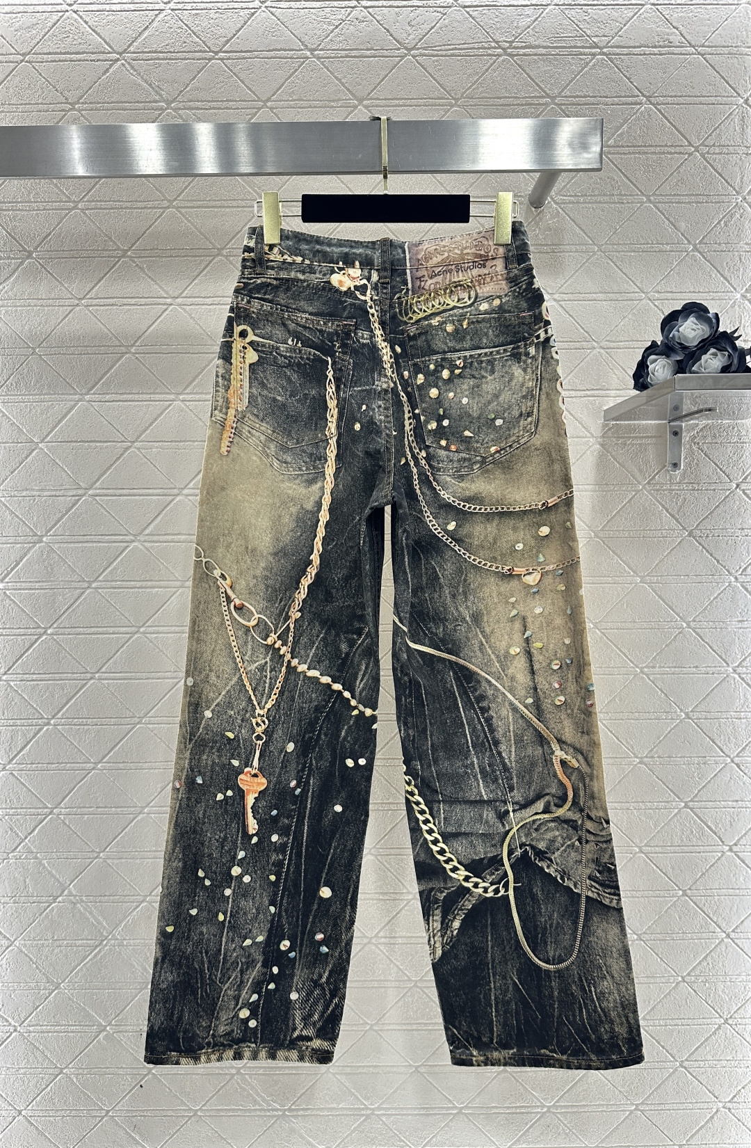 ♥Acne studio*♥2026新品上架 活性立体印花牛仔阔腿长裤定制YB斜纹棉牛仔材质，多重水洗，