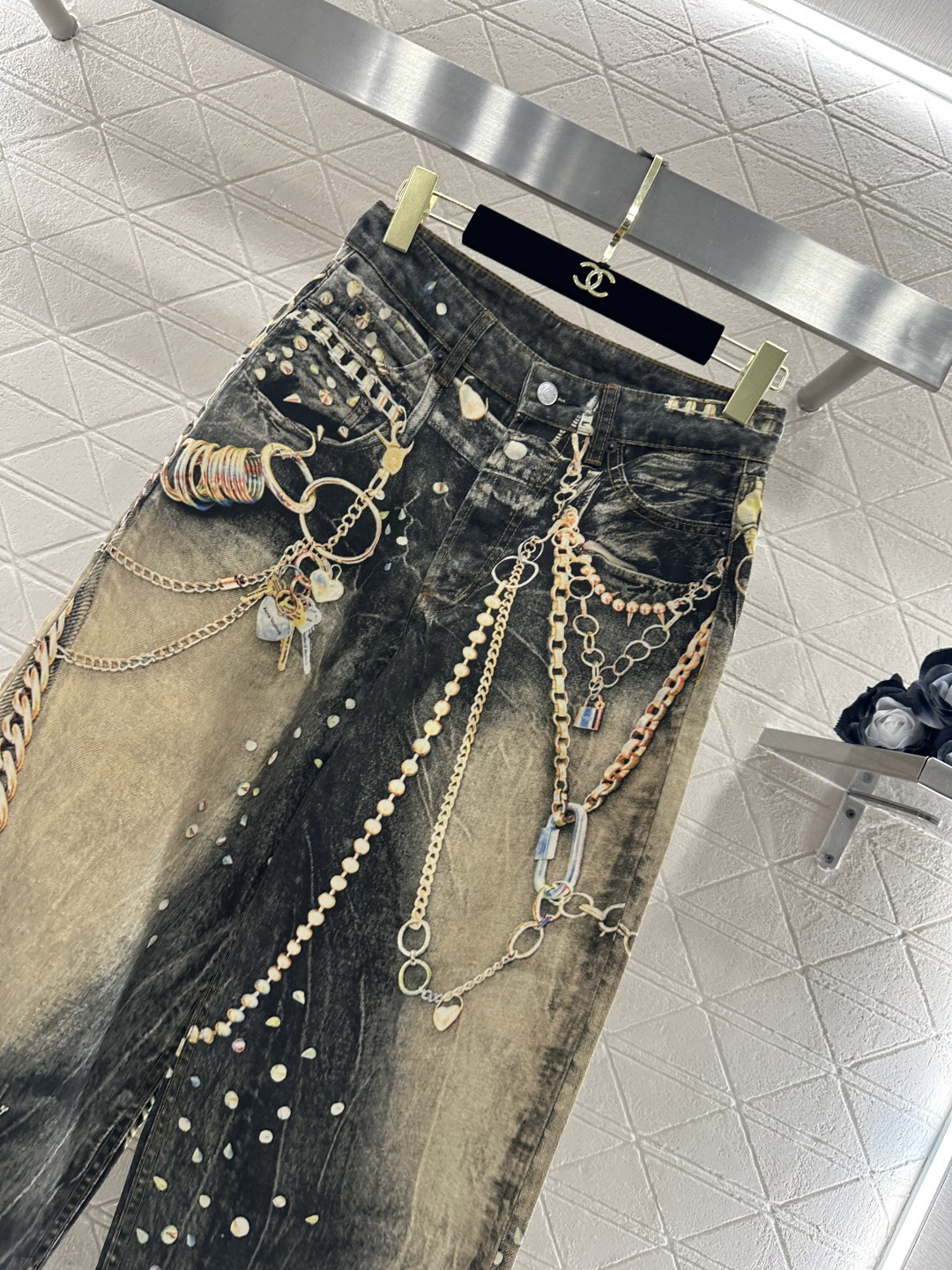 ♥Acne studio*♥2026新品上架 活性立体印花牛仔阔腿长裤定制YB斜纹棉牛仔材质，多重水洗，