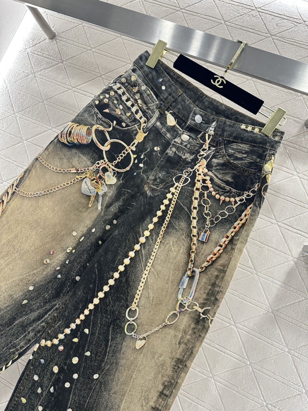 ♥Acne studio*♥2026新品上架 活性立体印花牛仔阔腿长裤定制YB斜纹棉牛仔材质，多重水洗，