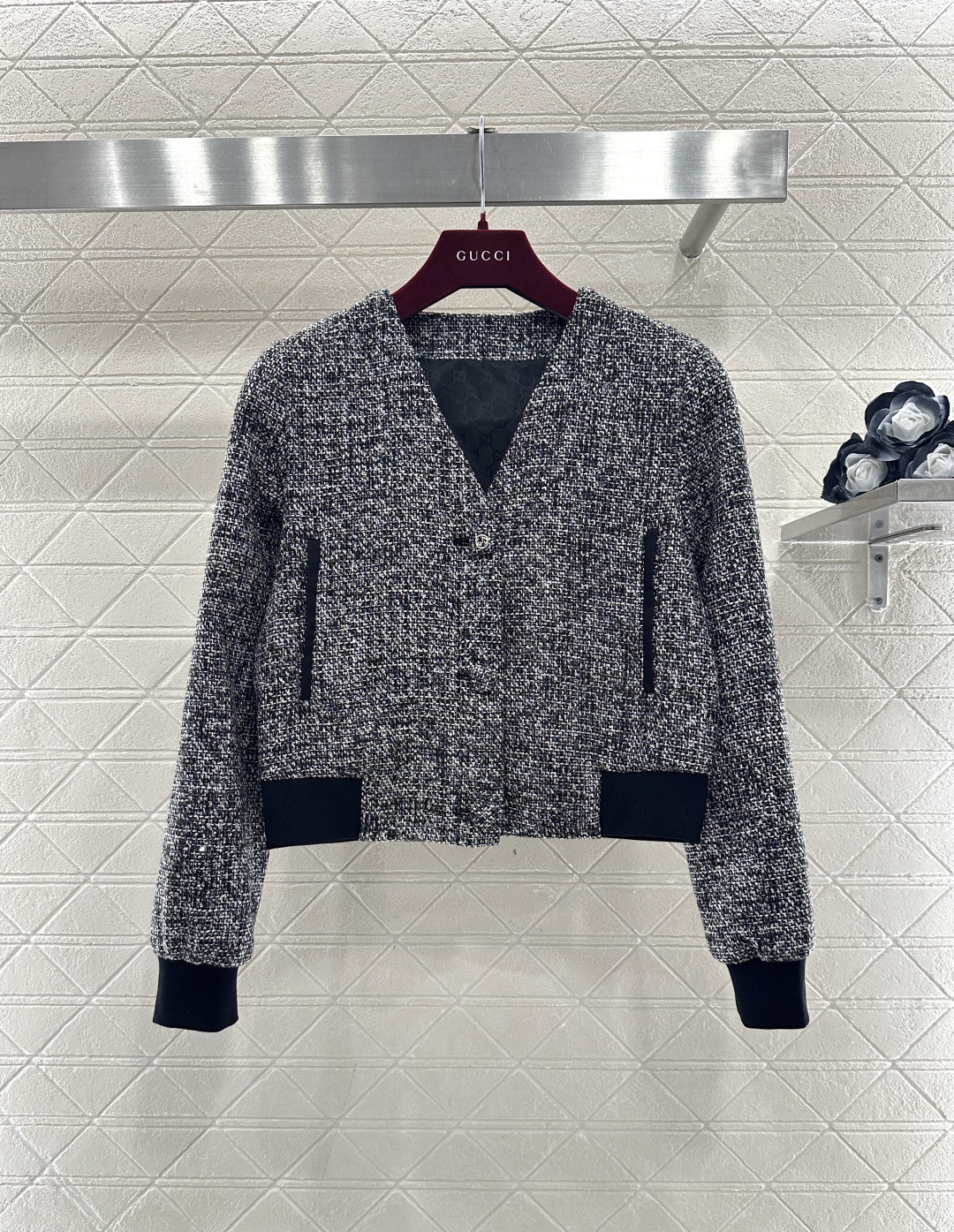♥Gucc*♥2026新品上架 花灰毛呢夹克外套半裙套装定制YB进口羊毛毛呢材质，肌理明显，挺括有型，黑