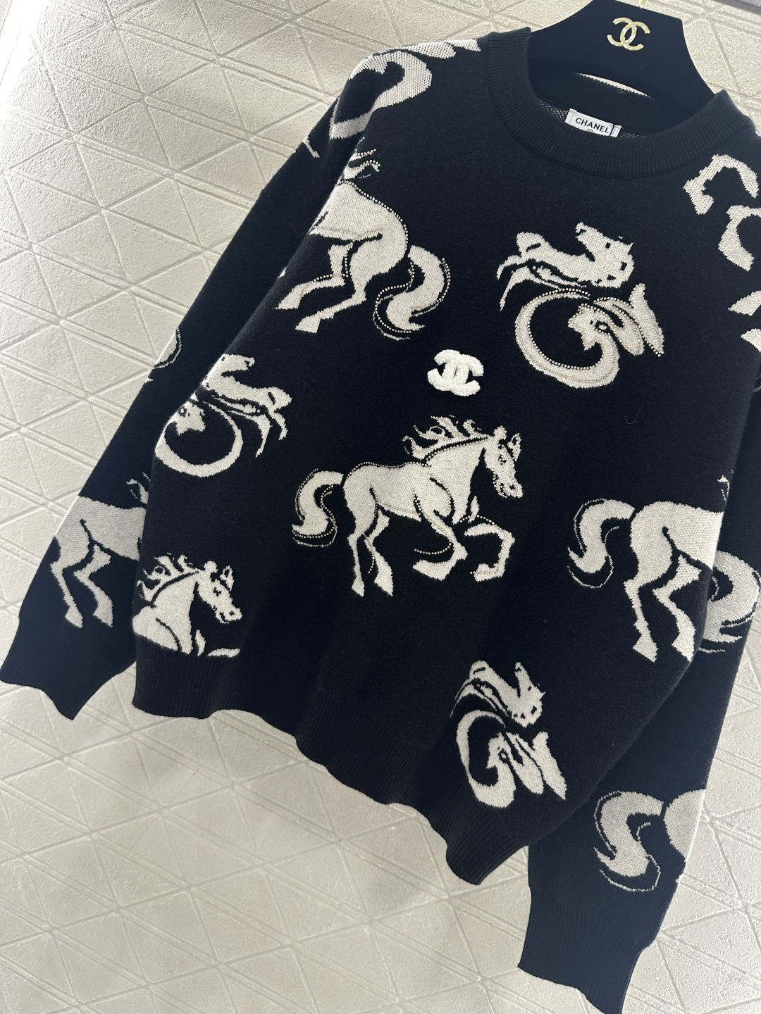 ♥Chane*♥2026新品上架 贺岁圆领提花针织套头毛衣新年贺岁系列#定制YB羊毛纱线织造，质感细腻，