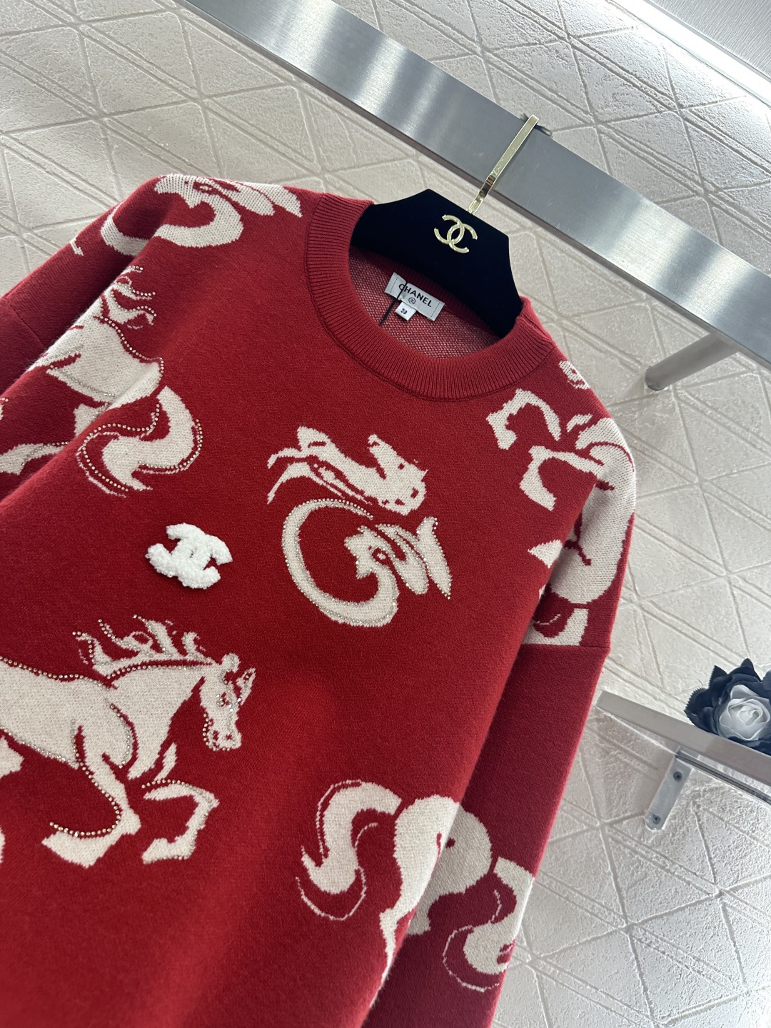 ♥Chane*♥2026新品上架 贺岁圆领提花针织套头毛衣新年贺岁系列#定制YB羊毛纱线织造，质感细腻，