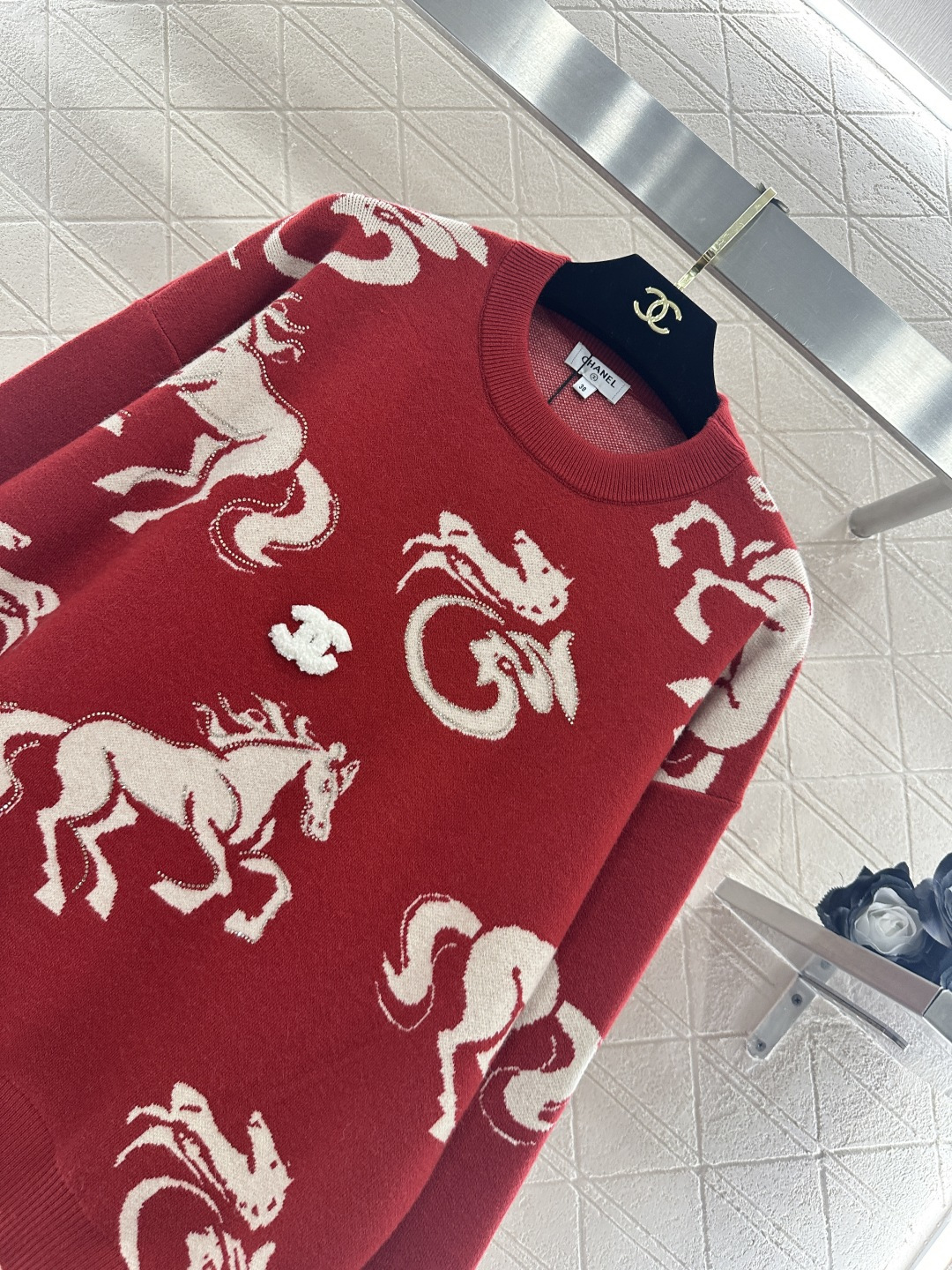 ♥Chane*♥2026新品上架 贺岁圆领提花针织套头毛衣新年贺岁系列#定制YB羊毛纱线织造，质感细腻，