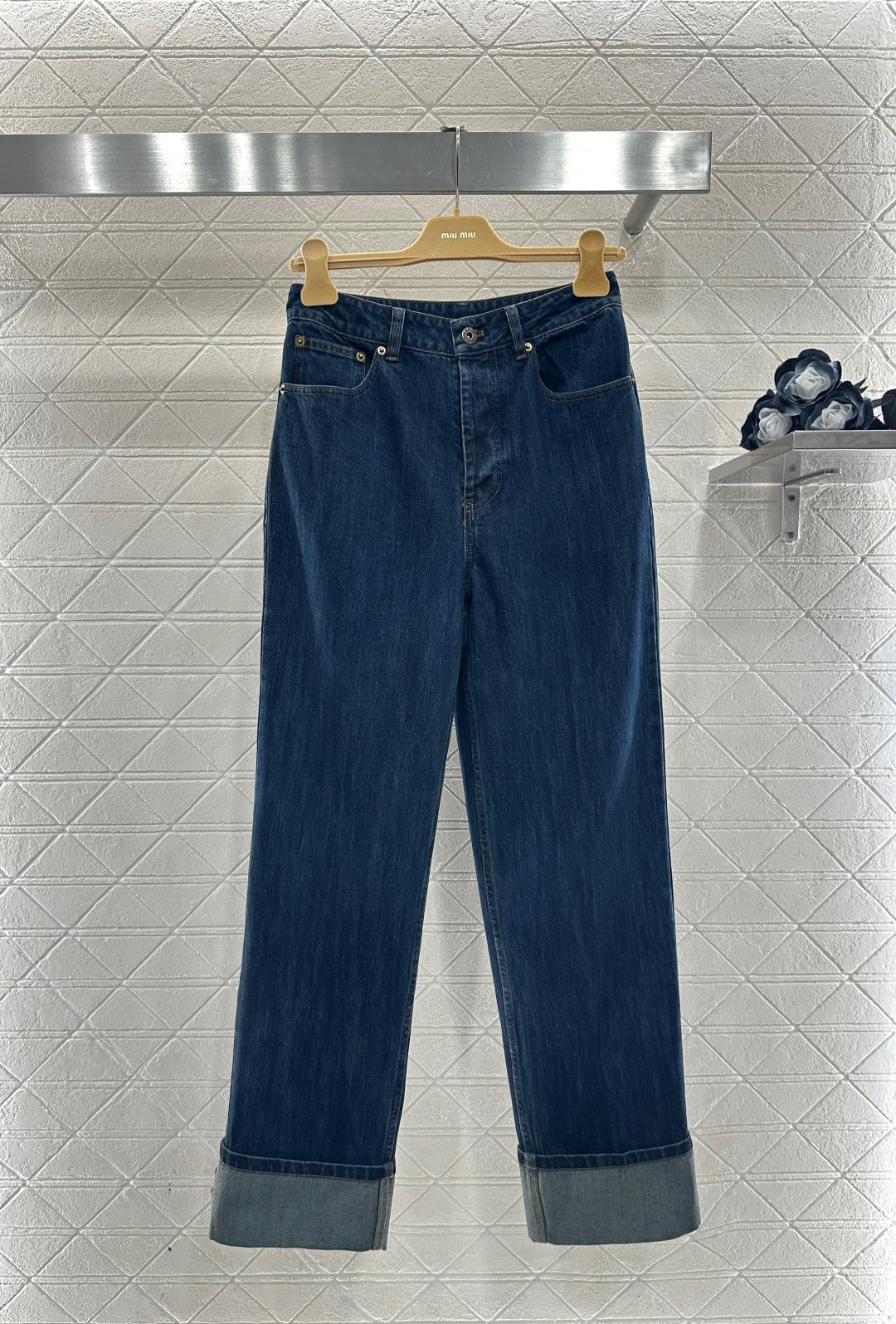 ♥Miumi*♥2026新品上架拼接翻领牛仔外套长裤套装定制YB斜纹全棉牛仔材质，质感细腻，穿搭有型，深