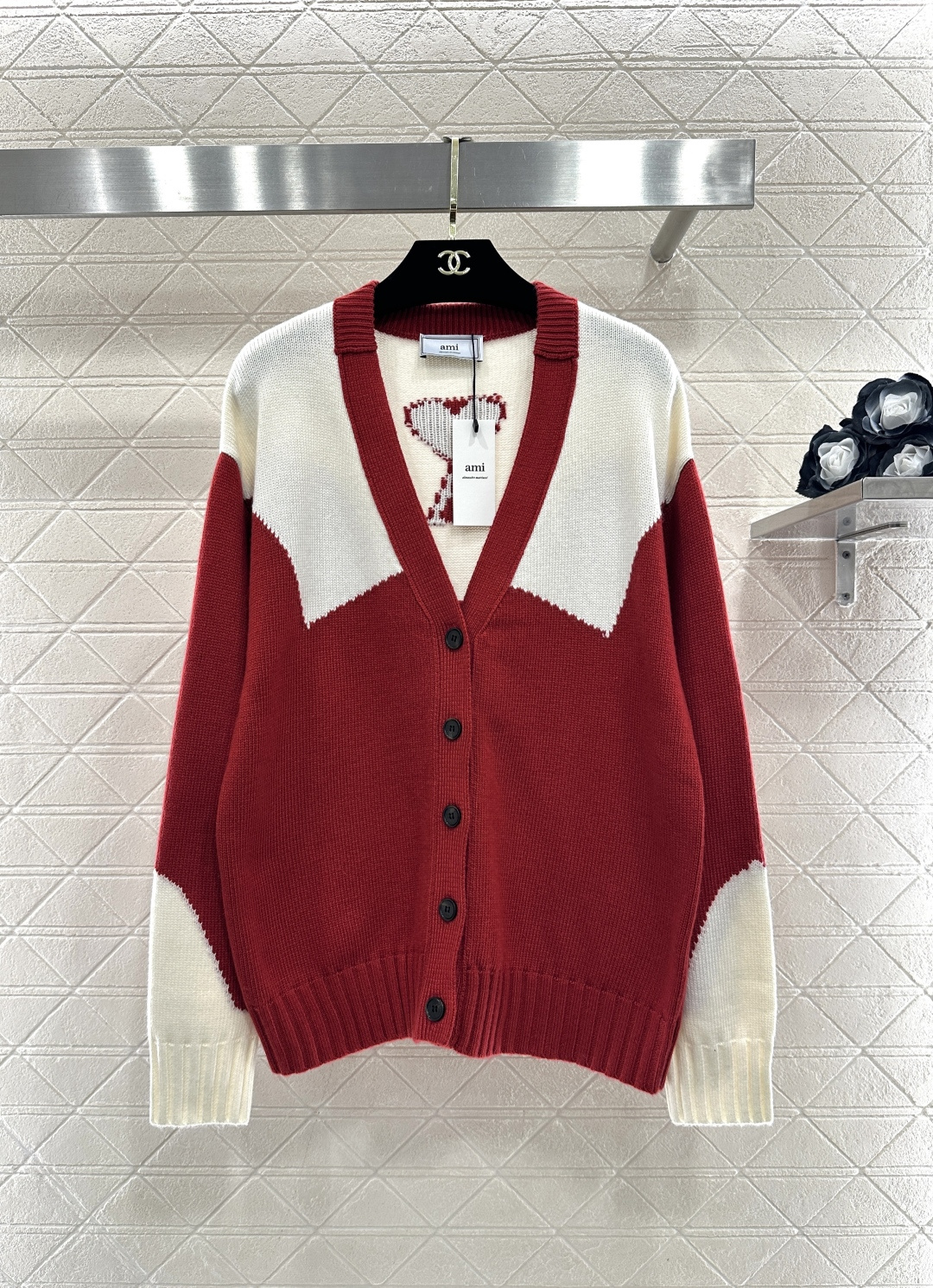 ♥Ami*♥2026新品上架 V领针织廓形针织开衫定制YB羊毛纱线织造，质感细腻，穿搭舒适，V领针织开衫