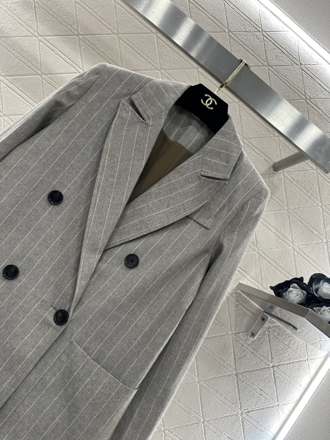 ♥MaxMar*♥2026新品上架 条纹西装外套长裤套装定制YB进口西装材质，质感高级，垂顺有型，正肩廓