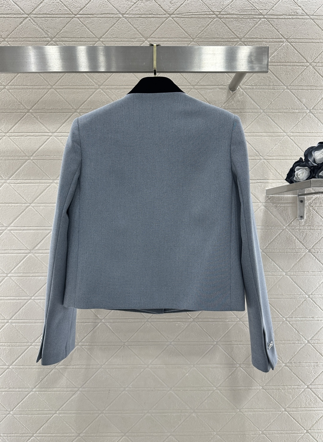 ♥Dio*♥2026新品上架 撞色立领外套百褶裙套装定制YB进口人棉材质，质感细腻，穿搭有型，雾霾蓝套装