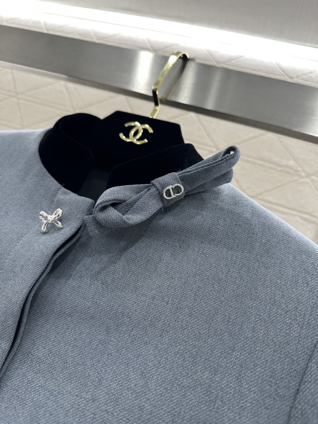 ♥Dio*♥2026新品上架 撞色立领外套百褶裙套装定制YB进口人棉材质，质感细腻，穿搭有型，雾霾蓝套装