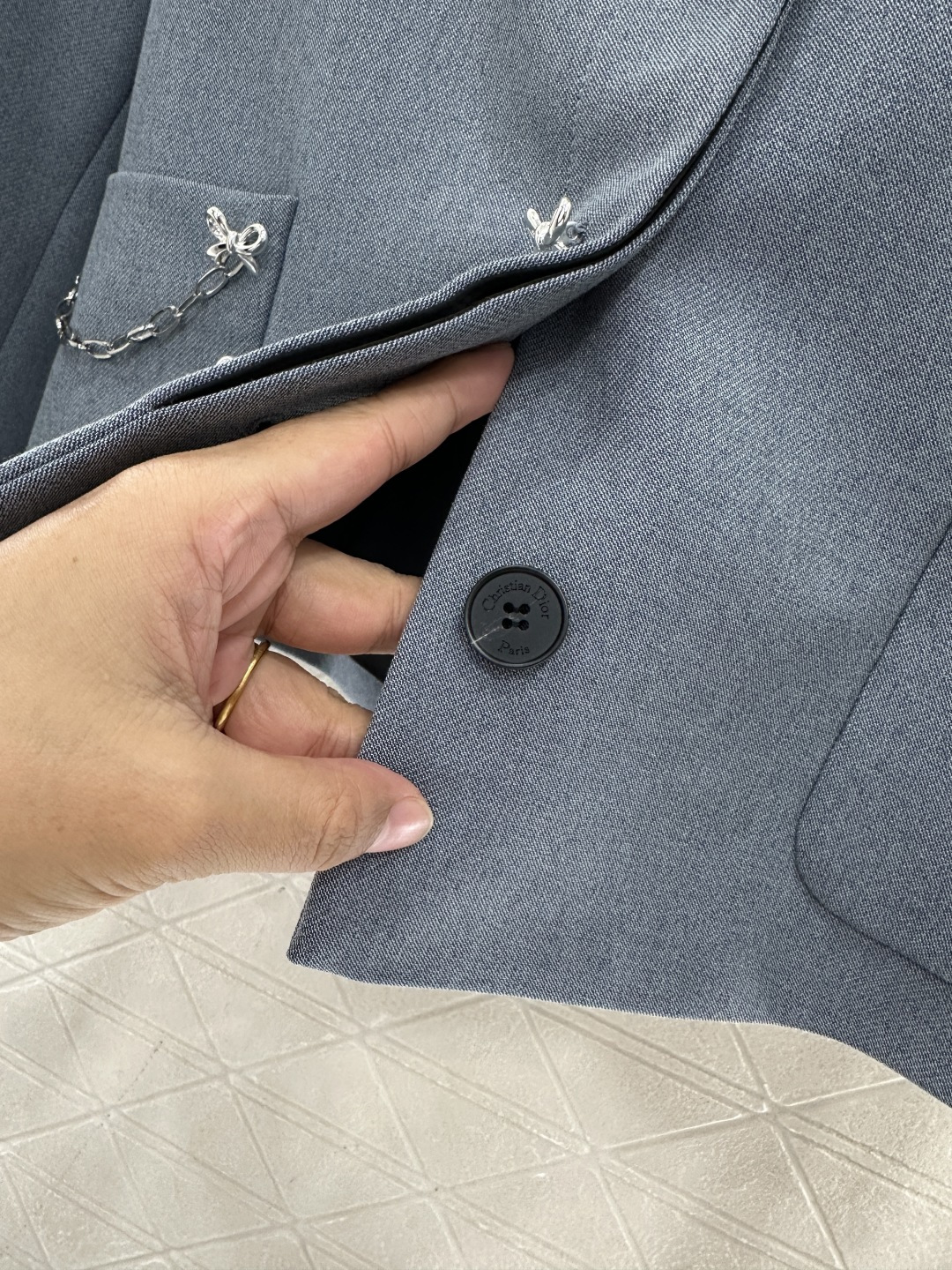 ♥Dio*♥2026新品上架 撞色立领外套百褶裙套装定制YB进口人棉材质，质感细腻，穿搭有型，雾霾蓝套装