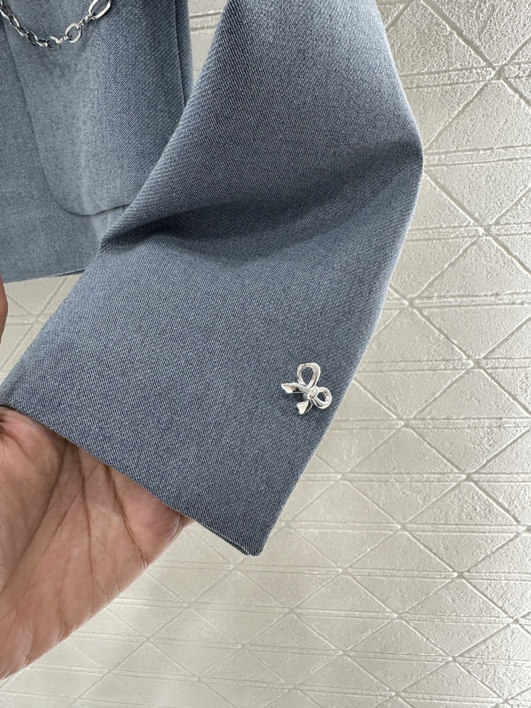 ♥Dio*♥2026新品上架 撞色立领外套百褶裙套装定制YB进口人棉材质，质感细腻，穿搭有型，雾霾蓝套装