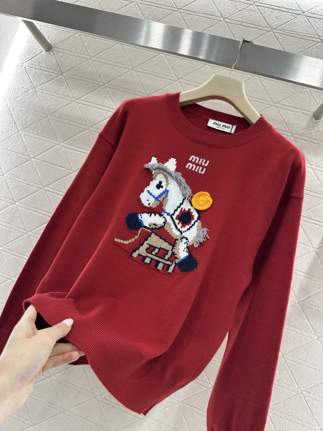 ♥Miumi*♥2026新品上架 贺岁提花马年针织毛衣新年贺岁系列#定制YB羊毛纱线织造，穿搭舒适，质感